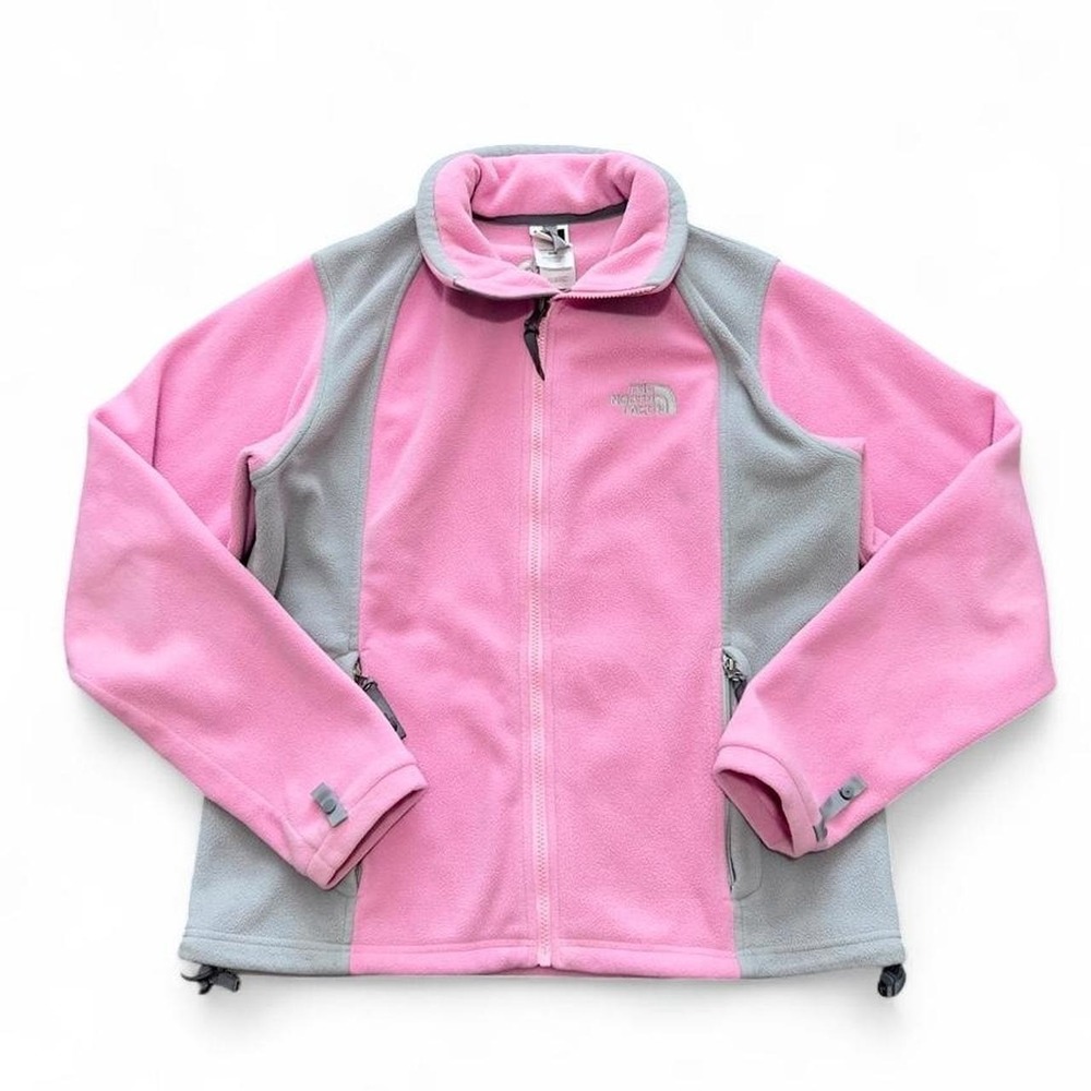 The North Face Women's Pink and Gray Fleece Full Zip Jacket Hiking Outdoor